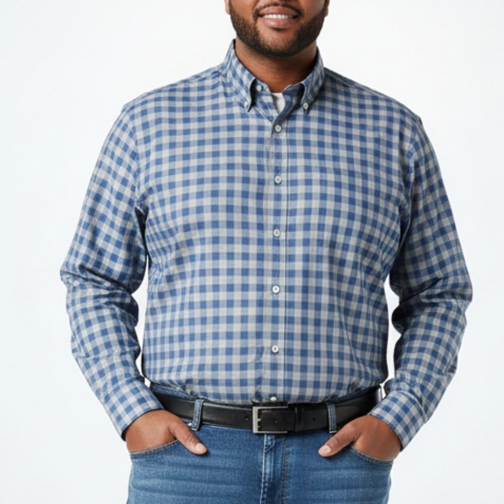 Joseph A Banks Blue & Tan Plaid Long Sleeve Button Up Shirt 2XLT